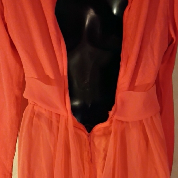 Miss Elliette Vibrant Coral Flowy Maxi Dress with Bow. See Measurements. - Picture 9 of 16